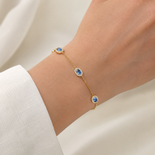 Oval Blue Crystal Chain Bracelet