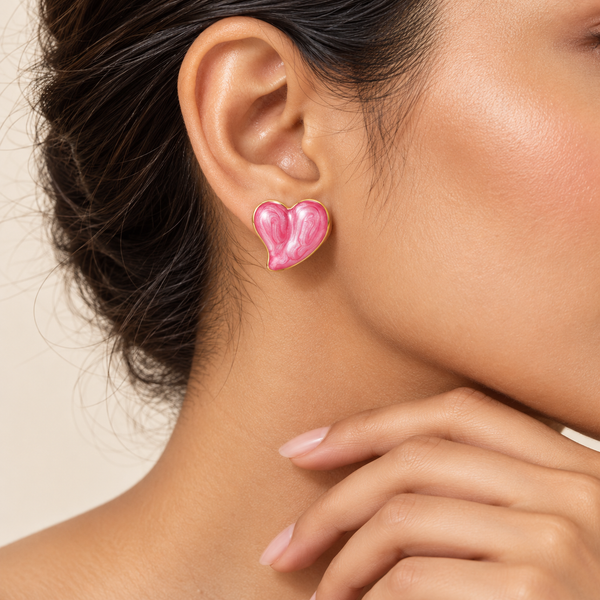 Pink Glazed Heart Earrings