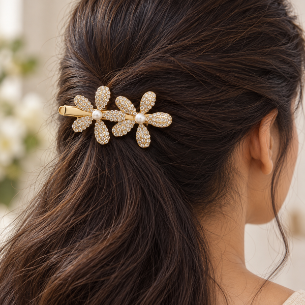 Crystal Studded Flower Clip