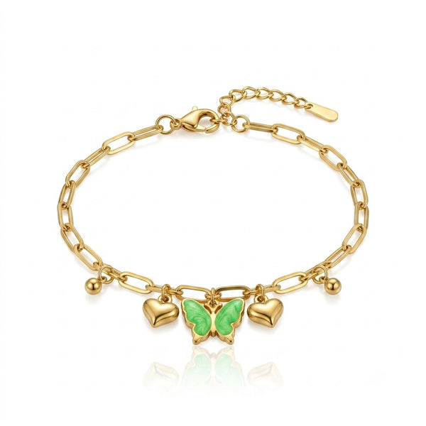 Emerald Butterfly Heart Charms Bracelet