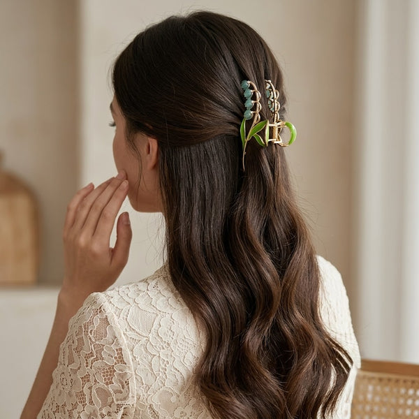 Close-up detail of the Blue Lily Hair Claw Clip