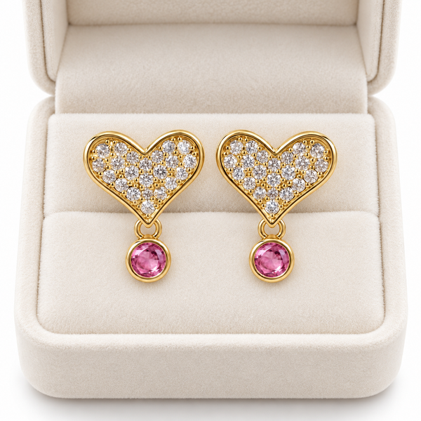 Studded Heart Pink Accent Earring