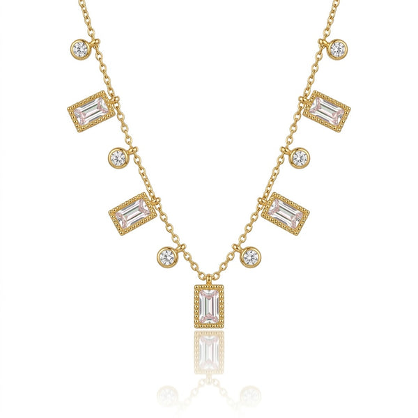 Delicate Drop Rectangle Charm Necklace