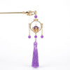 Lotus Lantern Purple Tassel Hairpin hair clip worn on model – styled for women