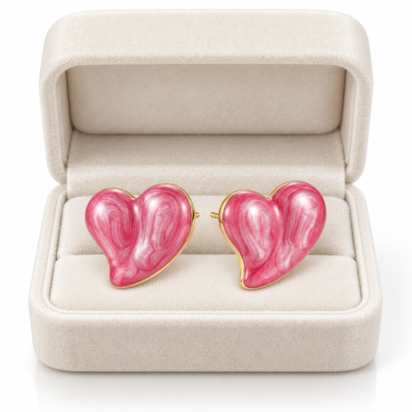 Pink Glazed Heart Earrings