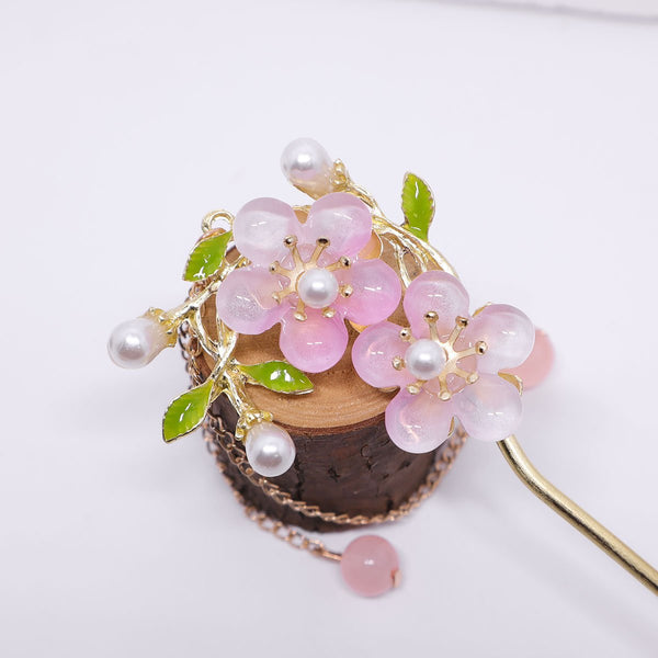 Pink Double Flower Fringe Hairpin hair clip shown with Fix My Hairs gift packaging