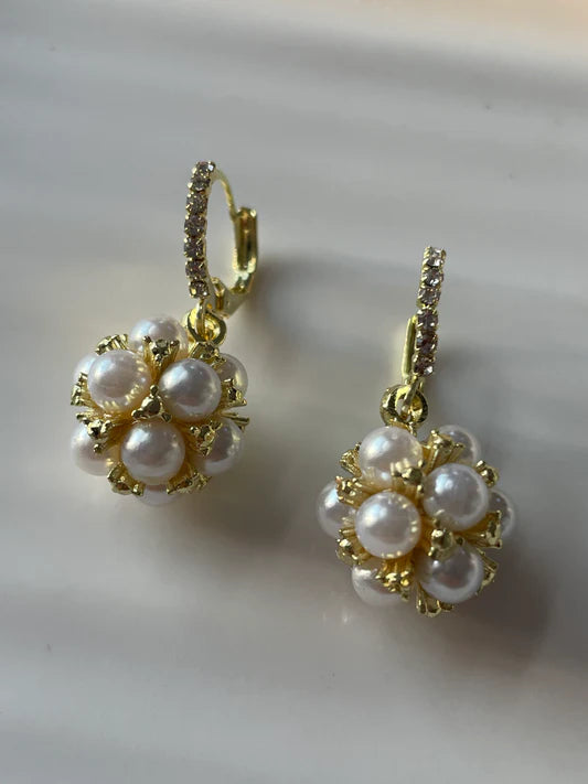 Pearl cluster drop earrings