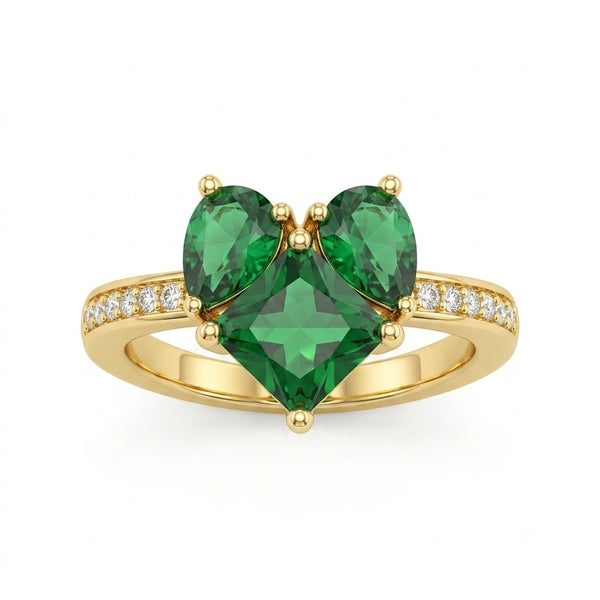 Emerald Bow Diamond Studded Ring