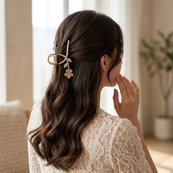 Close-up of the Diamante Flower Hair Claw showing floral motif