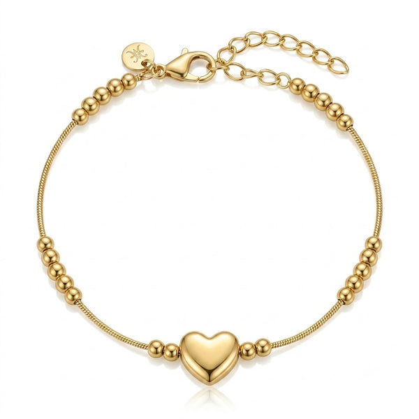 Gold Heart Beaded Chain Bracelet