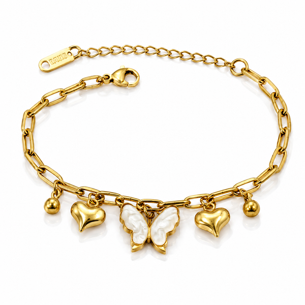 Marble Butterfly Gold Charms Bracelet