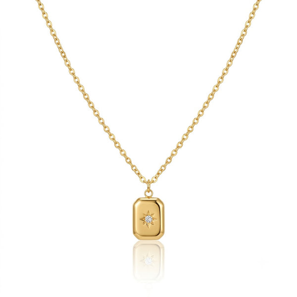 Gold Brick Studded Star Necklace