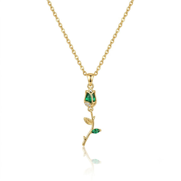 Embellished Green Tulip Necklace