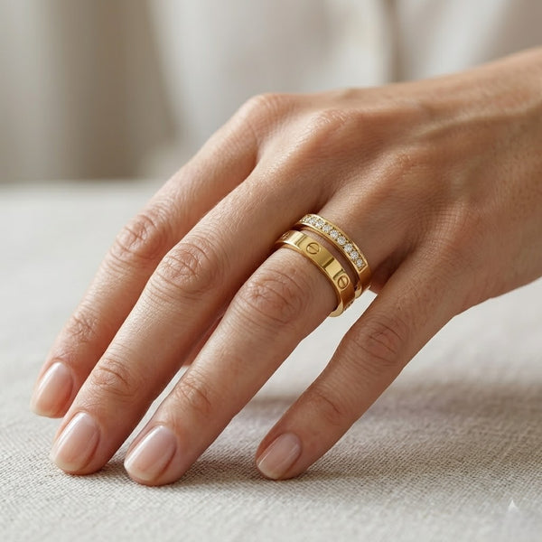 Gold Band Dual Studded Ring