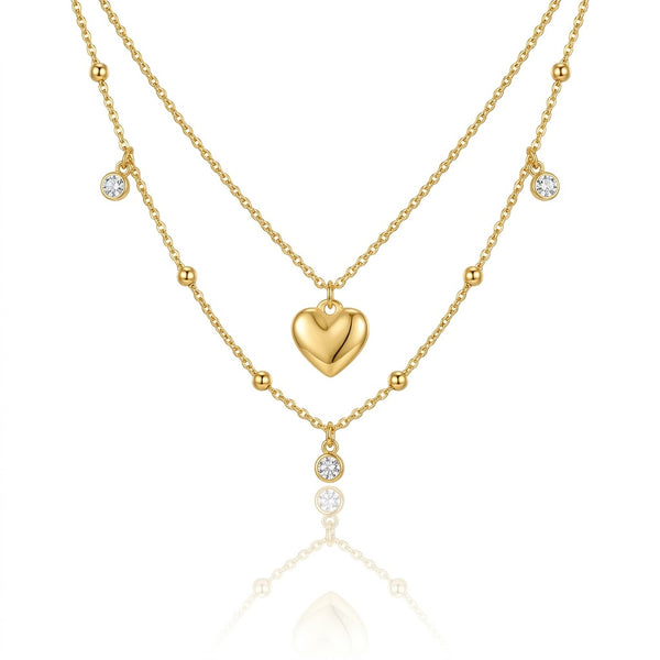 Dual Layer Gold Heart Charm Necklace