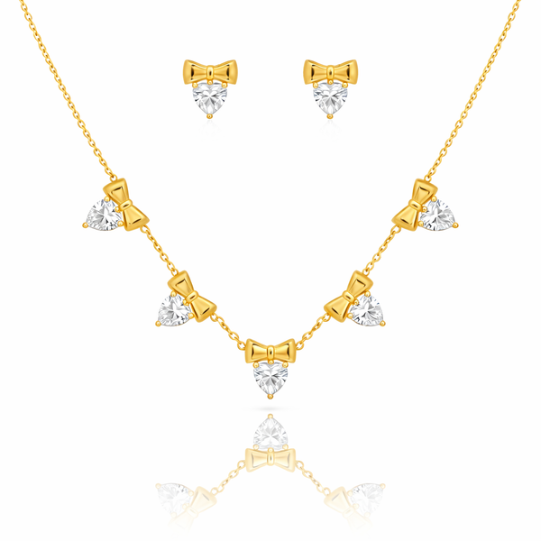 Heart Dangle Bow Necklace with Earrings