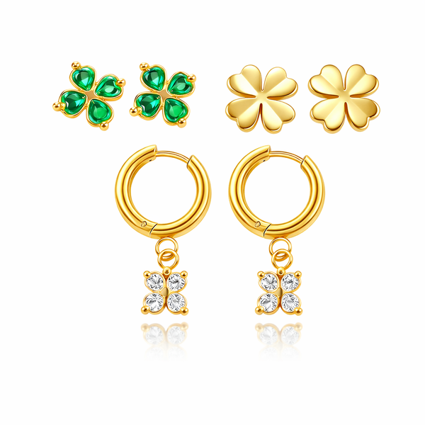 Crystal clover earring set
