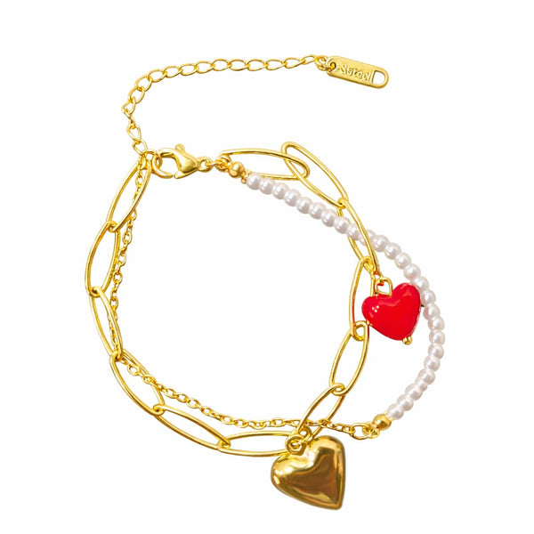 Red Gold Heart Pearl chain bracelet