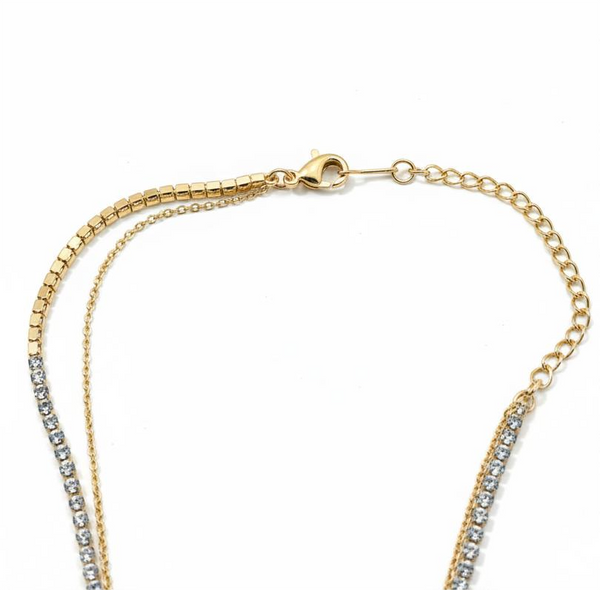 Double layer Crystal chain Bloom Necklace