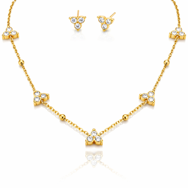 Tribloom Stud Chain Necklace with Earrings