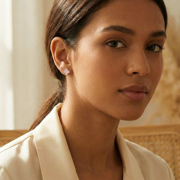 Marble Pink Clover Earring