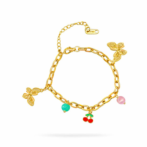 Butterfly cherry charms bracelet