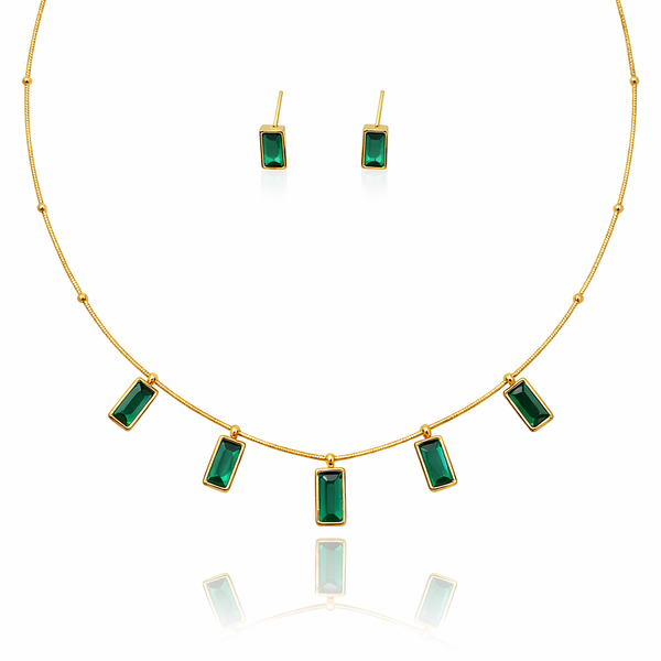 Emerald Long Charm Necklace with Earrings