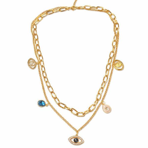 Double Chain Evil Eye Necklace