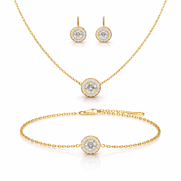Solitaire Diamond Circle Bracelet, Necklace and Earrings Set
