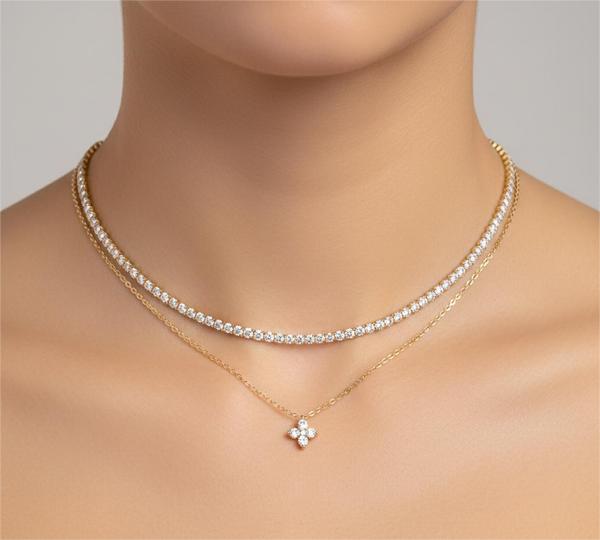 Double layer Crystal chain Bloom Necklace