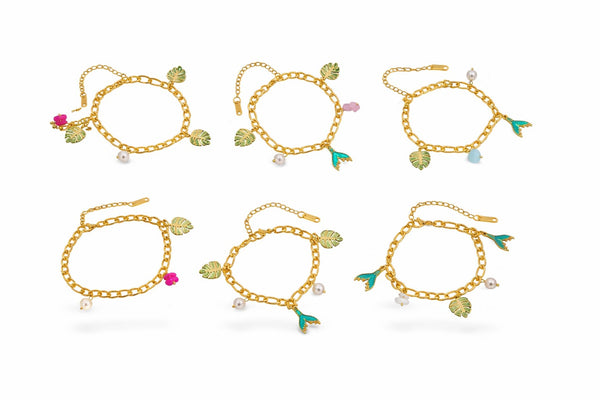 Fish tail leaf charm bracelet