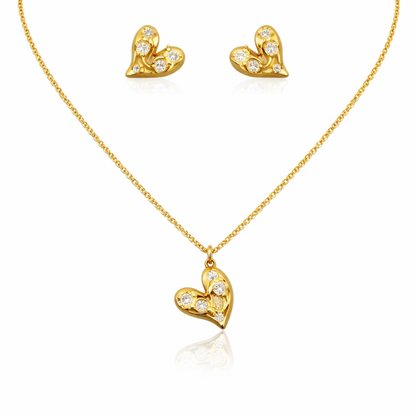 Crystal Studded Heart Necklace with Earrings