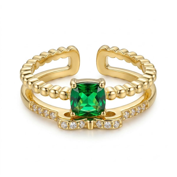 Emerald Dainty Dual Band Ring