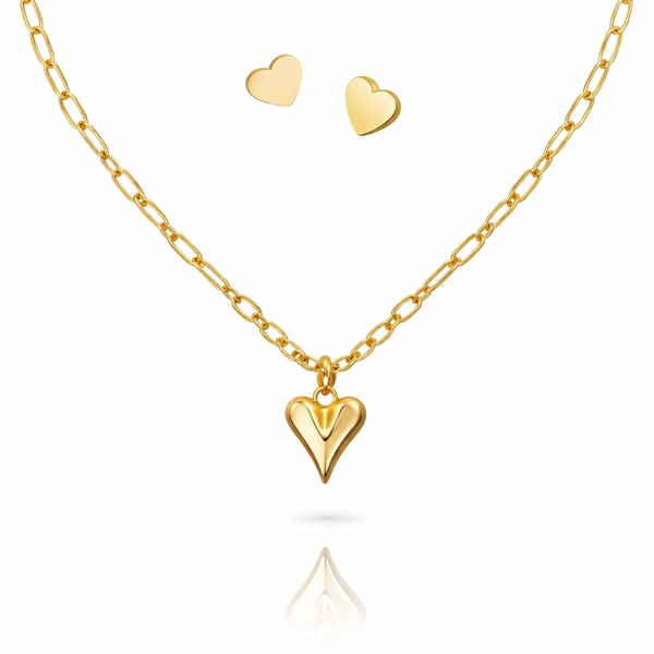 Chunky Chain Heart Necklace with Earrings