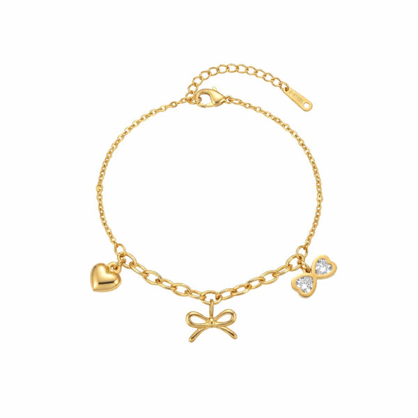 Bow heart charm link chain Bracelet