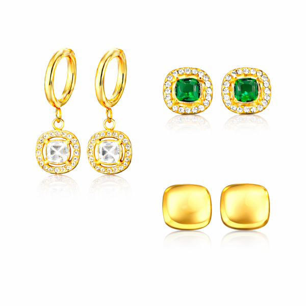 Emerald embellished border earring set