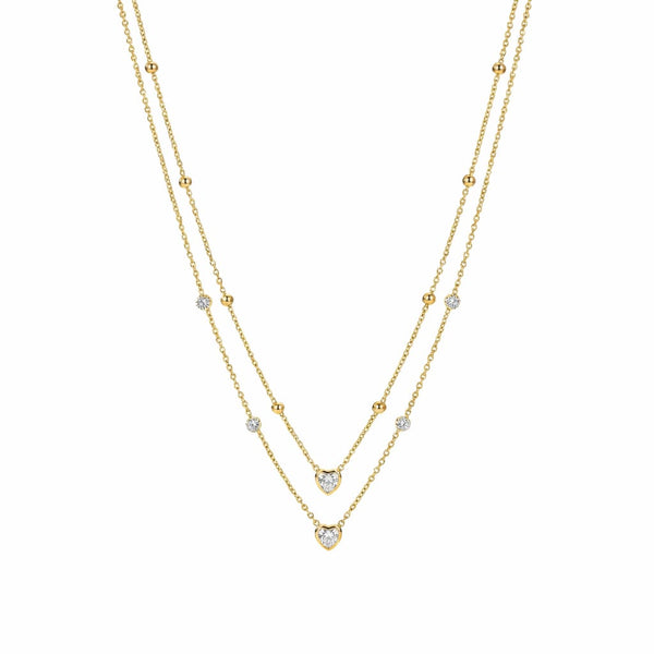 Double chain Stone Heart Necklace