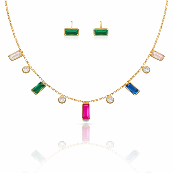Rainbow Long Charm Necklace and Earrings