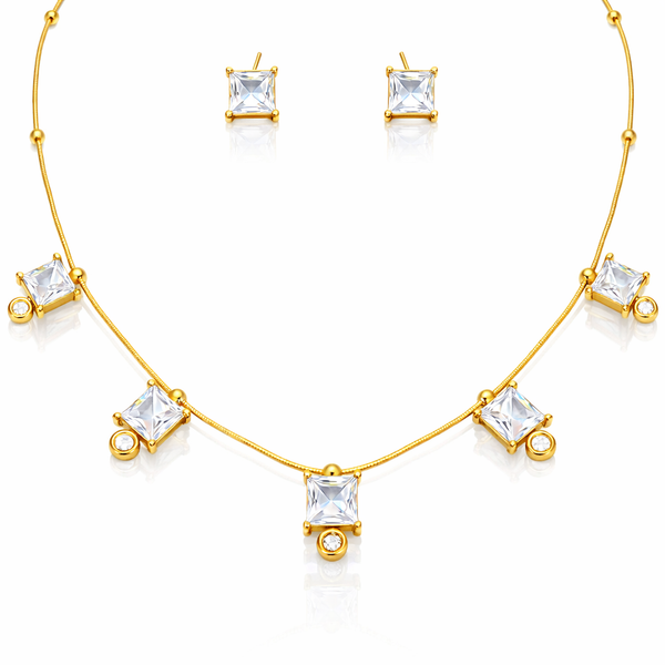 Sparkle Square Necklace with Earrings