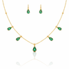 Emerald Teardrop Crystal Studded Chain Necklace with Earrings