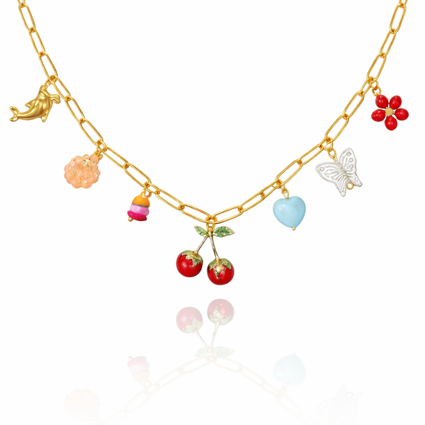 Strawberry Dolphin Charm Necklace