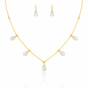 Teardrop Crystal Studded Chain Necklace with Earrings
