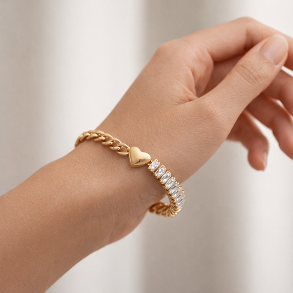 Gold Heart Baguette Bracelet
