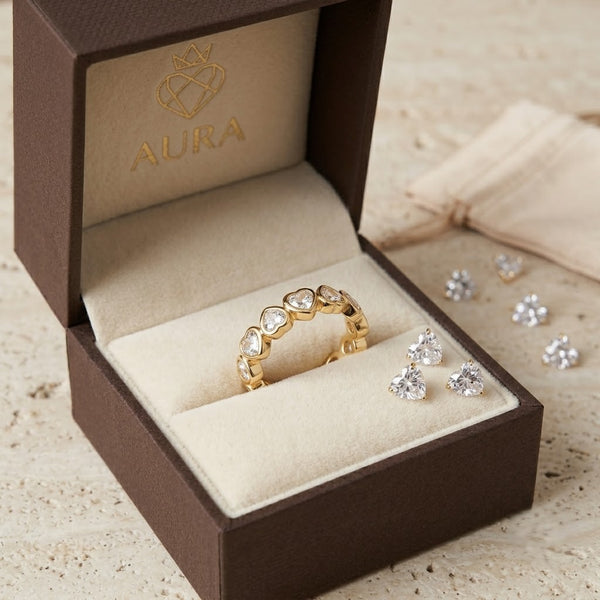 Crystal Heart Band Ring - Adjustable
