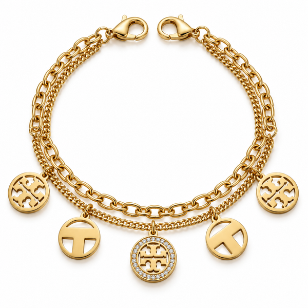 Dual Chain Dangling Charm Bracelet