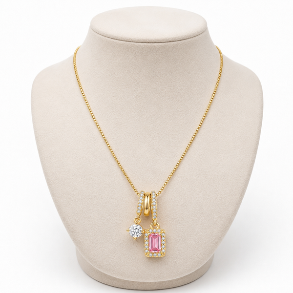 Pink Crystal Charm Necklace