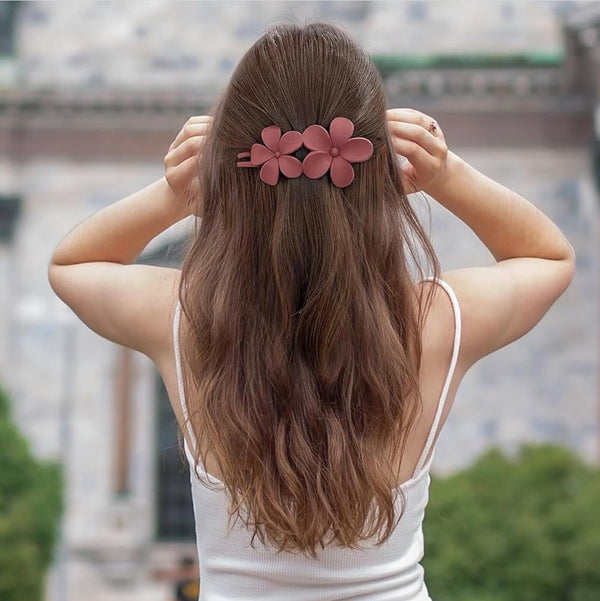 Matte Double Flower Hair Clips hair claw clip – full product view on plain background