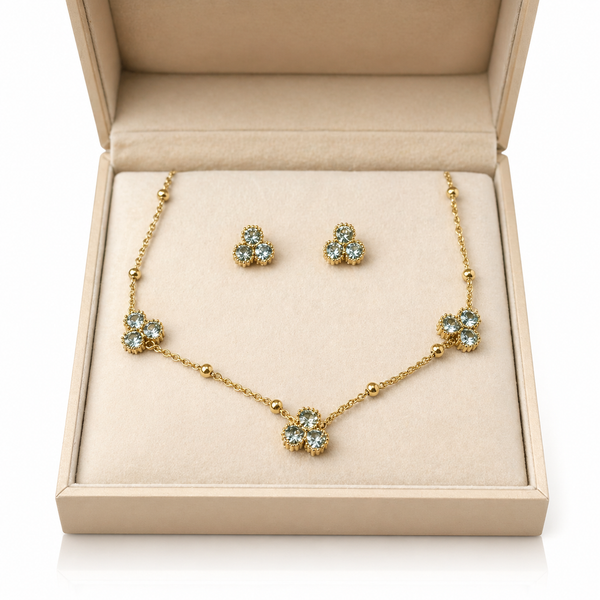 Dainty Heart Flower Necklace with Earrings