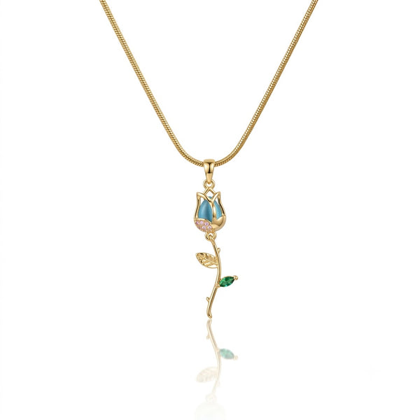 Blue Embellished Tulip Necklace
