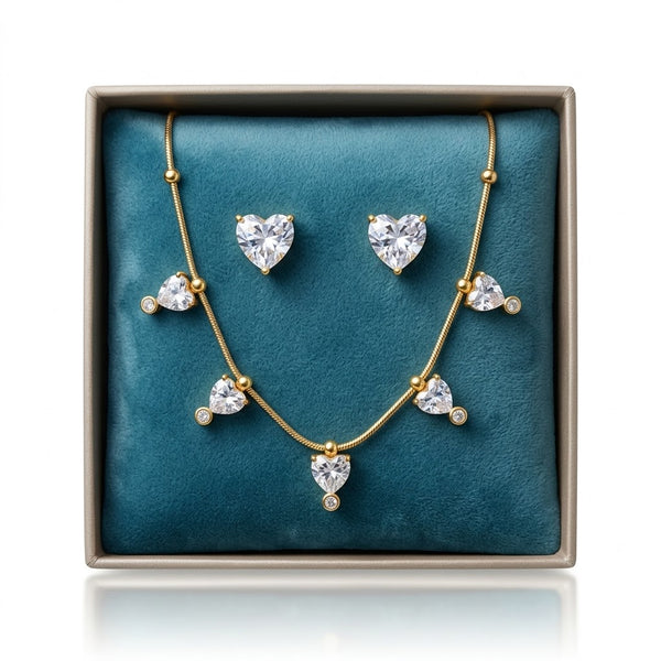 Crystal Heart Charm Necklace with earrings